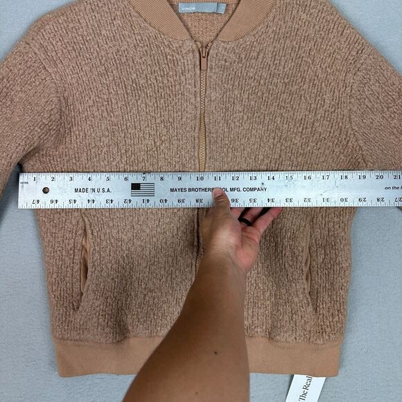Vince Womens Small Boucle Wool Blend Zip Up Bomber Jacket Sweater Toffee Tan - Picture 3 of 5